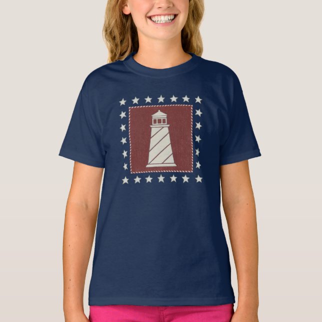 Coastal Art | Lighthouse on Red T-Shirt (Front)