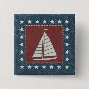 Coastal Art Sailboat on Red 15 Cm Square Badge