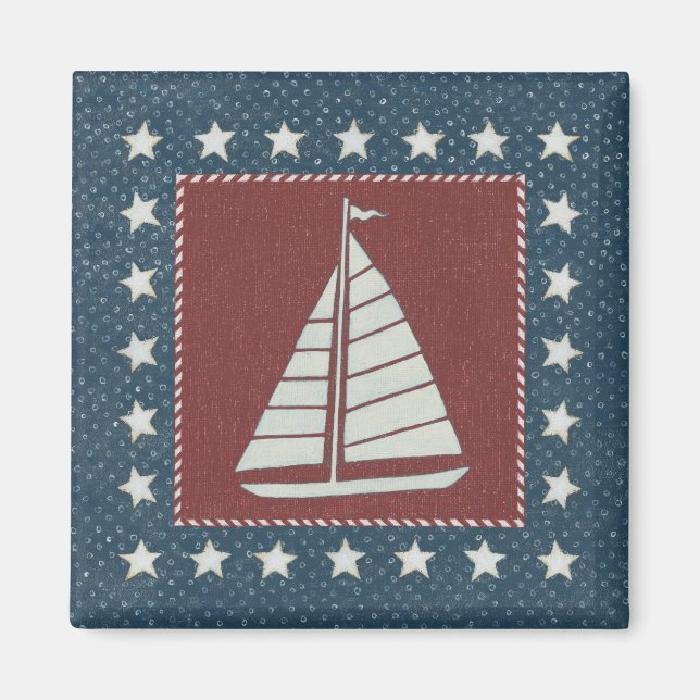 Coastal Art | Sailboat on Red Magnet (Front)