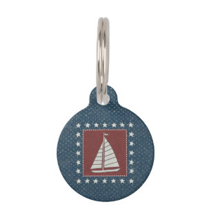 Coastal Art Sailboat on Red Pet Tag