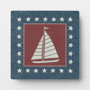 Coastal Art   Sailboat on Red Plaque