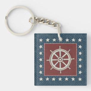 Coastal Art   Ship wheel on Red Key Ring