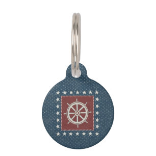 Coastal Art Ship wheel on Red Pet Tag
