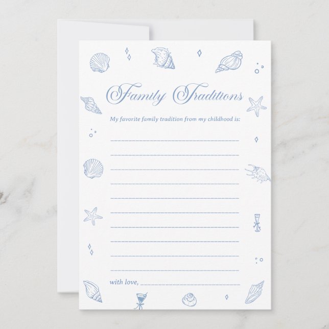 Coastal Baby Shower Family Traditions Game Card (Front)