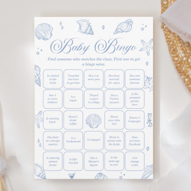 Coastal Baby Shower Find the Guest Bingo Game Card (Creator Uploaded)