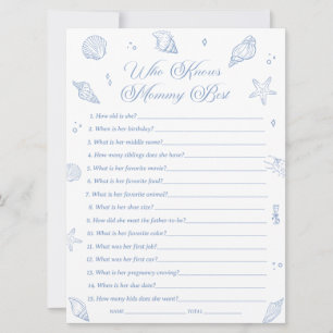 Coastal Baby Shower Who Knows Mommy Best Game Card
