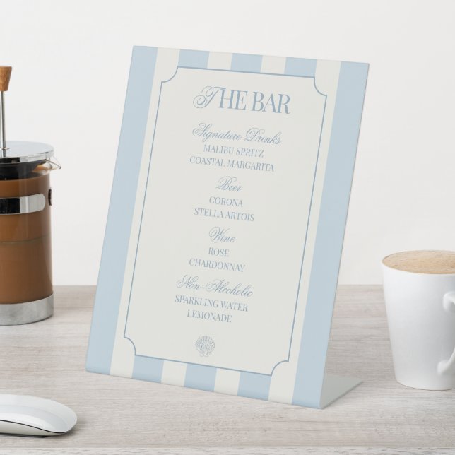 Coastal Bachelorette Bar Menu Pedestal Sign (In SItu)