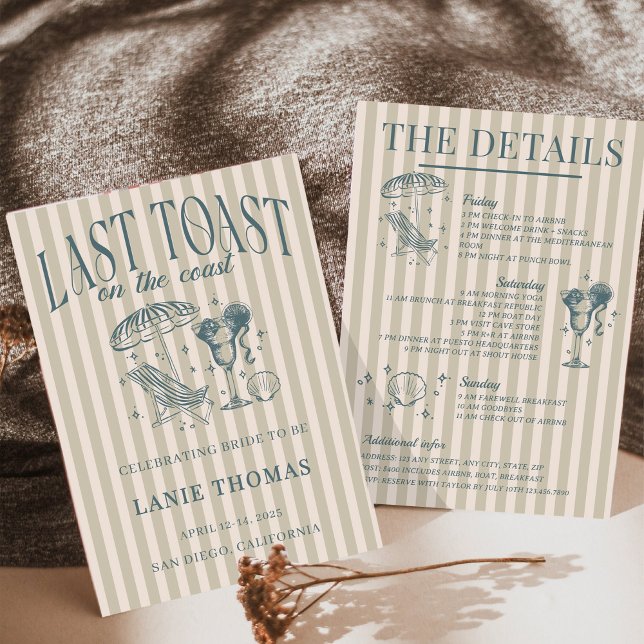 Coastal Bachelorette Cocktail Party Navy Invitation (Creator Uploaded)