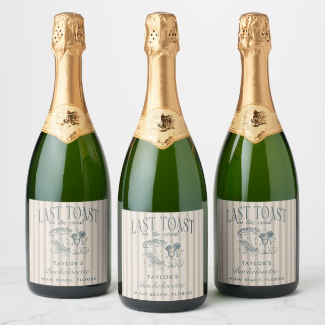 Coastal Bachelorette Cocktail Party Navy Sparkling Wine Label (Bottles)