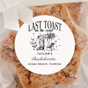 Coastal Bachelorette Modern Cocktail Party Black Classic Round Sticker