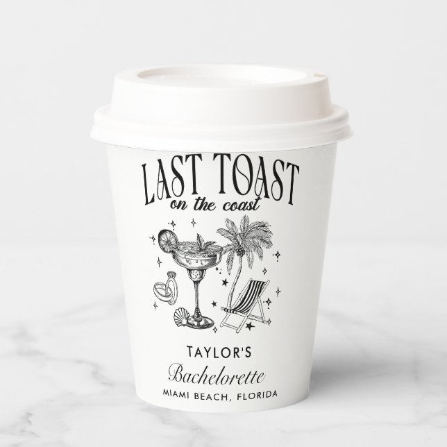 Coastal Bachelorette Modern Cocktail Party Black Paper Cups (Front)