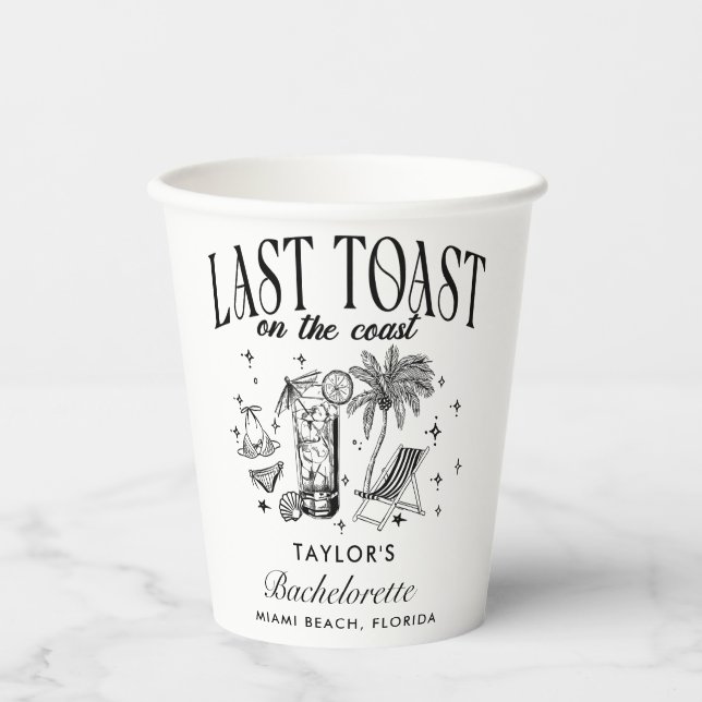 Coastal Bachelorette Modern Cocktail Party Black Paper Cups (Front)