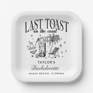 Coastal Bachelorette Modern Cocktail Party Black Paper Plate