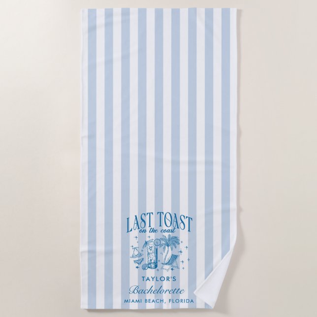 Coastal Bachelorette Modern Cocktail Party Blue Beach Towel (Front)