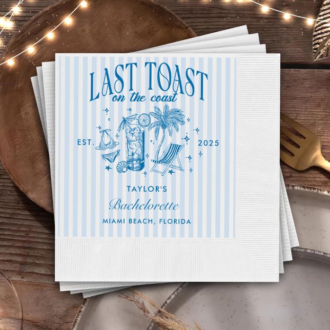 Coastal Bachelorette Modern Cocktail Party Blue Napkin (Creator Uploaded)