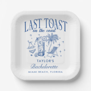 Coastal Bachelorette Modern Cocktail Party Blue Paper Plate