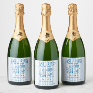 Coastal Bachelorette Modern Cocktail Party Blue Sparkling Wine Label