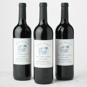 Coastal Bachelorette Modern Cocktail Party Blue Wine Label