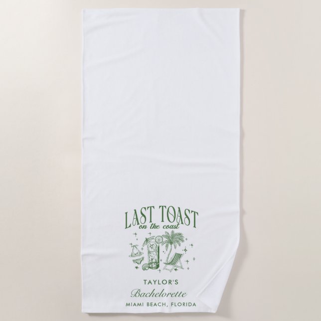 Coastal Bachelorette Modern Cocktail Party Green Beach Towel (Front)
