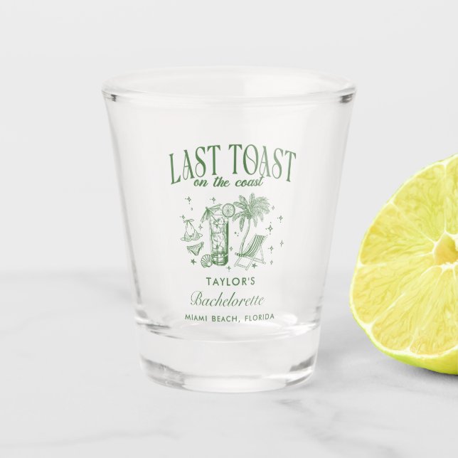 Coastal Bachelorette Modern Cocktail Party Green Shot Glass (Front)