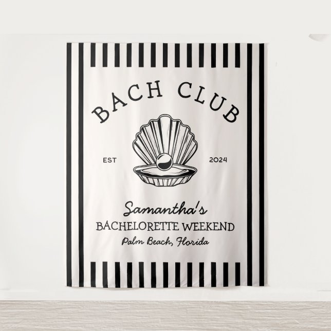 Coastal Bachelorette Party black white bach club Tapestry (Front)