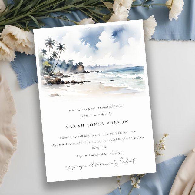 Coastal Bali Beach Palm Trees Bridal Shower Invitation (Creator Uploaded)