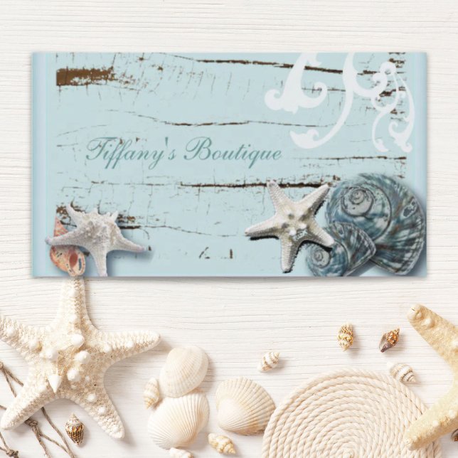 Coastal barn wood aqua blue starfish seashells business card (Coastal barn wood aqua blue starfish seashells business card)