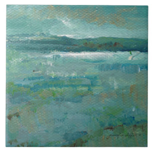 Coastal Beach Abstract Ocean Painting Ceramic Tile