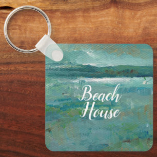 Coastal Beach Abstract Ocean Painting Key Ring