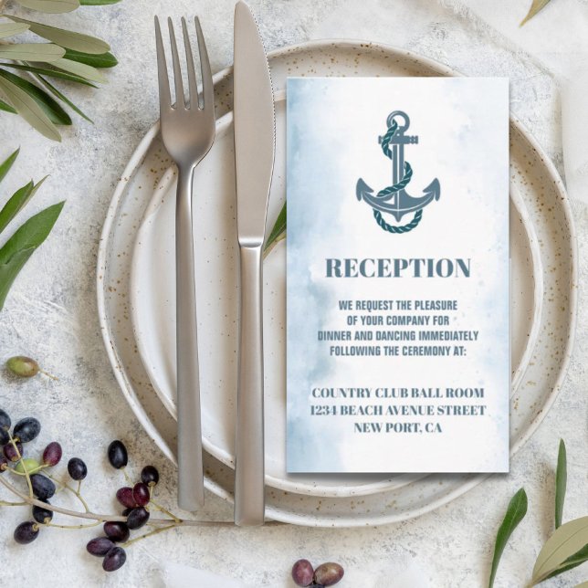 Coastal Beach Anchor Nautical Wedding Direction Enclosure Card (Coastal Beach Anchor Nautical Wedding Direction Enclosure Card)