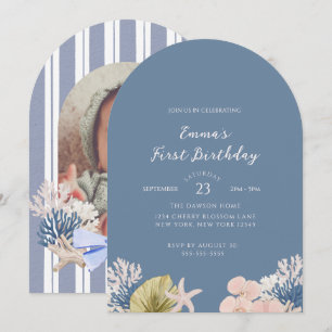 Coastal Beach Baby Big One First Birthday Photo Invitation