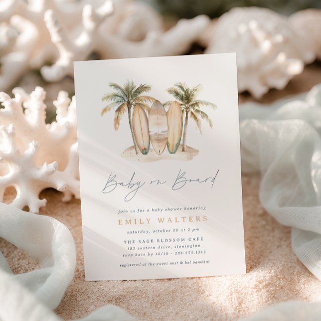 Coastal Beach Baby on Board Surf Theme Baby Shower Invitation (Creator Uploaded)