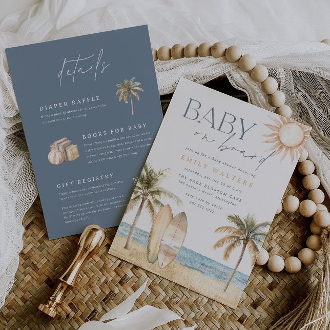 Coastal Beach "Baby on Board" Surfer Baby Shower Invitation (Creator Uploaded)
