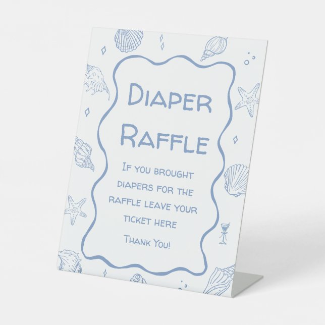 Coastal Beach Baby Shower Diaper Raffle Pedestal Sign (Front)