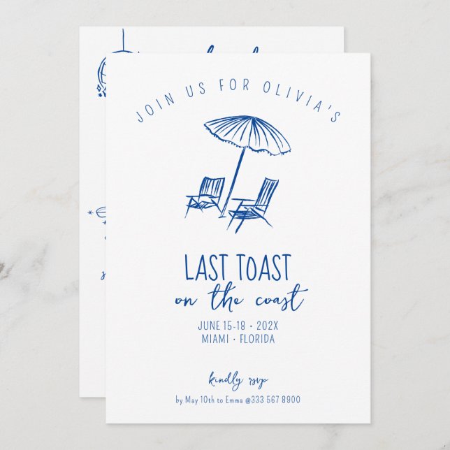 coastal beach bachelorette weekend invitation (Front/Back)