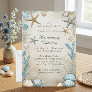 Coastal Beach Beige Sand Housewarming Celebration  Invitation