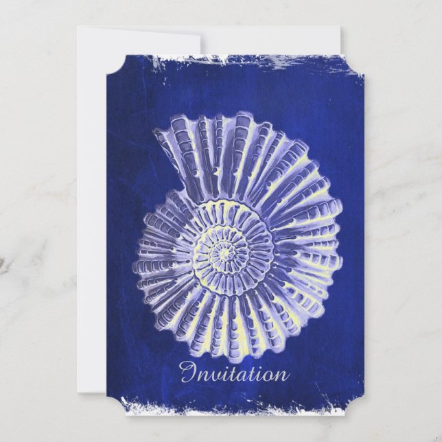 coastal beach Blue Conch Seashell wedding Invitation (Front)