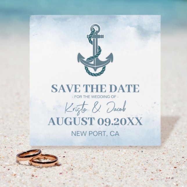 Coastal Beach Blue Nautical Wedding Save The Date (Coastal Beach Blue Nautical Wedding Save The Date magnet card)