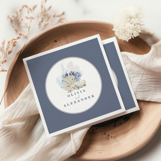Coastal Beach blue seashell wedding Napkin (Creator Uploaded)