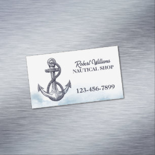 Coastal Beach Blue Yacht Boat Ship Anchor Nautical Magnetic Business Card