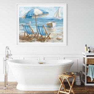 Coastal Beach Chairs Coastal Wall Art Poster