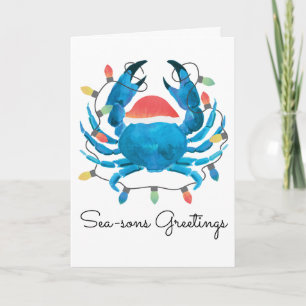 Coastal Beach Christmas Blue Crab Holiday Santa Card