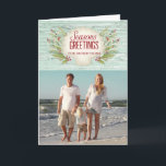 Coastal Beach Christmas Photo Card<br><div class="desc">A beautiful aqua beach themed Christmas greeting card with the message,  Seasons Greetings and your name. This card is decorated with a sand dollar,  holly and sea grasses. Personalise it for your beach themed holiday!</div>
