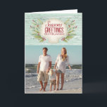Coastal Beach Christmas Photo Card<br><div class="desc">A beautiful aqua beach themed Christmas greeting card with the message,  Seasons Greetings and your name. This card is decorated with a sand dollar,  holly and sea grasses.</div>