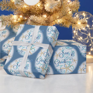 Coastal Beach Christmas SEAS & GREETINGS Wrapping Paper