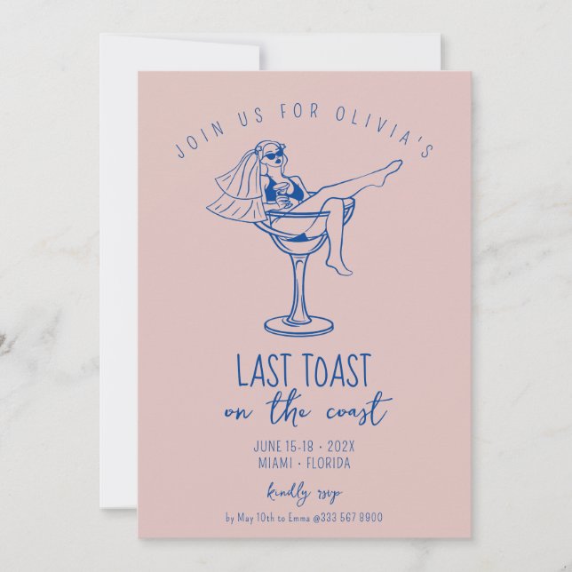 coastal beach cocktail bachelorette weekend invitation (Front)