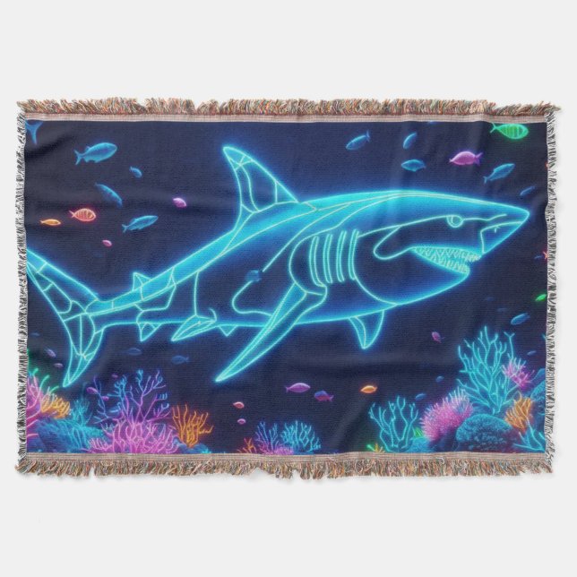 Coastal/Beach colourful neon shark Throw Blanket (Front)