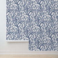 Coastal Beach Coral Branches Navy Blue