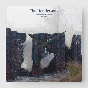 Coastal Beach Custom Family NameWall Clock