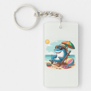 Coastal/Beach cute cartoon shark Key Ring